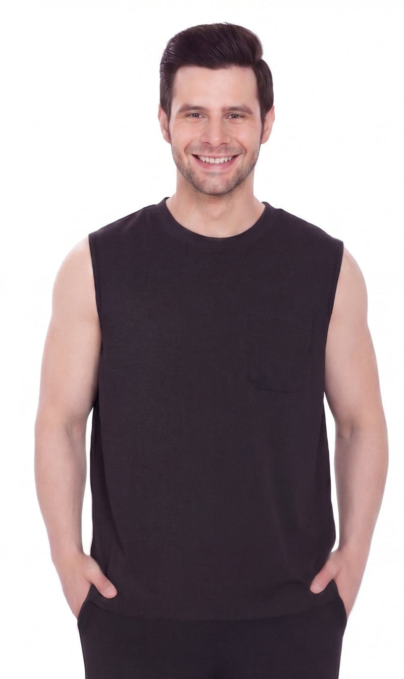 Men's Heavyweight Sleeveless Crew Neck T-Shirt with Chest Pocket