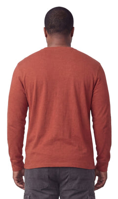 Men's Long Sleeve Henley Shirt — Cotton Blend 3-Button Placket with Pocket