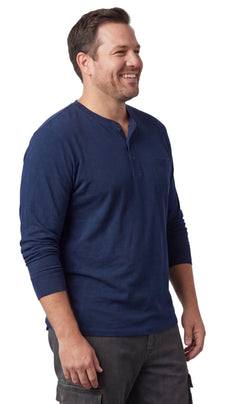 Men's Long Sleeve Henley Shirt — Cotton Blend 3-Button Placket with Pocket