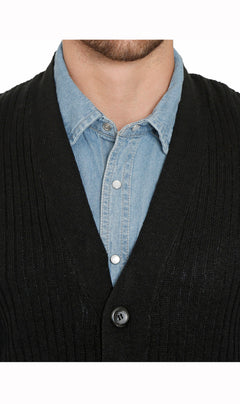 Men's Button Front Rib Knit Sweater Vest with Pockets — Relaxed Fit
