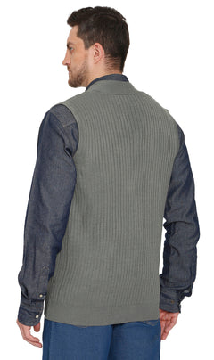 Men's Button Front Rib Knit Sweater Vest with Pockets — Relaxed Fit