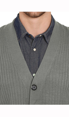 Men's Button Front Rib Knit Sweater Vest with Pockets — Relaxed Fit