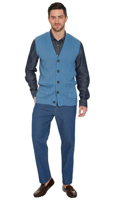 Men's Button Front Rib Knit Sweater Vest with Pockets — Relaxed Fit