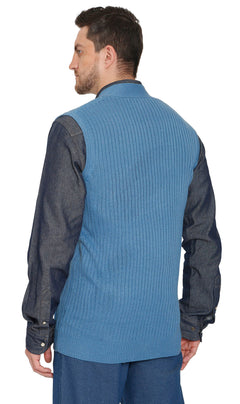 Men's Button Front Rib Knit Sweater Vest with Pockets — Relaxed Fit