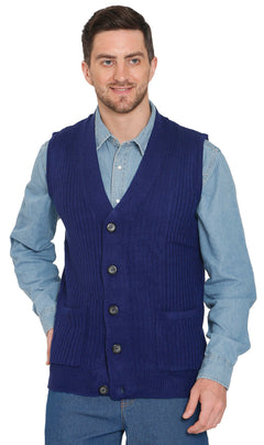 Men's Button Front Rib Knit Sweater Vest with Pockets — Relaxed Fit