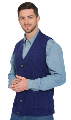 Men's Button Front Rib Knit Sweater Vest with Pockets — Relaxed Fit