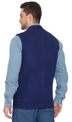 Men's Button Front Rib Knit Sweater Vest with Pockets — Relaxed Fit