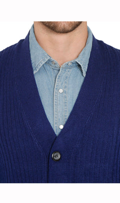 Men's Button Front Rib Knit Sweater Vest with Pockets — Relaxed Fit