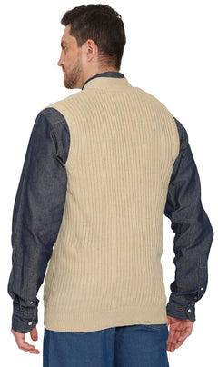 Men's Button Front Rib Knit Sweater Vest with Pockets — Relaxed Fit