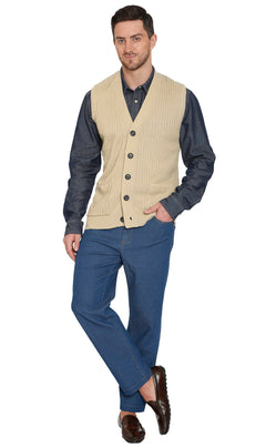 Men's Button Front Rib Knit Sweater Vest with Pockets — Relaxed Fit