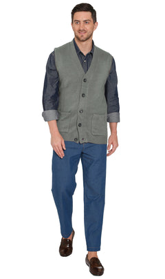 Men's Cashmere-Like Button Front Flat Knit Sweater Vest with Chest Pockets