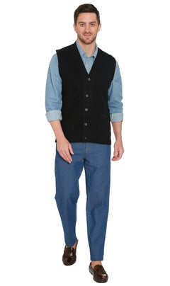 Men's Cashmere-Like Button Front Flat Knit Sweater Vest with Chest Pockets