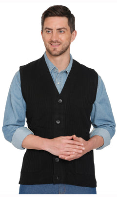 Men's Cashmere-Like Button Front Flat Knit Sweater Vest with Chest Pockets