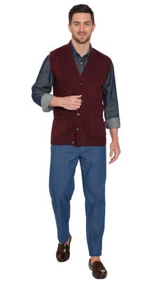 Men's Cashmere-Like Button Front Flat Knit Sweater Vest with Chest Pockets