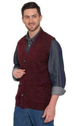 Men's Cashmere-Like Button Front Flat Knit Sweater Vest with Chest Pockets