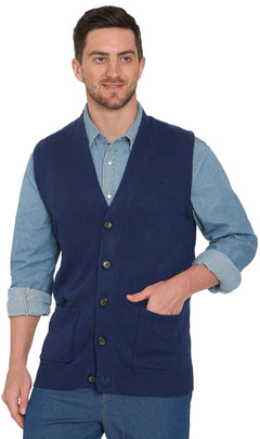 Men's Cashmere-Like Button Front Flat Knit Sweater Vest with Chest Pockets