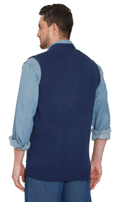Men's Cashmere-Like Button Front Flat Knit Sweater Vest with Chest Pockets