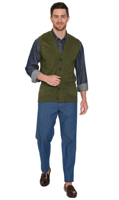 Men's Cashmere-Like Button Front Flat Knit Sweater Vest with Chest Pockets