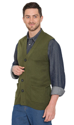 Men's Cashmere-Like Button Front Flat Knit Sweater Vest with Chest Pockets