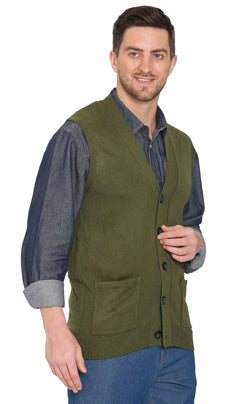 Men's Cashmere-Like Button Front Flat Knit Sweater Vest with Chest Pockets