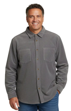 Men's Heathered Fleece Overshirt with Chest Pockets — Button Front