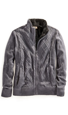 Men's Sherpa Fleece Lined Zip Front Sweater Jacket