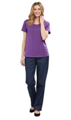 Women's Short Sleeve Pintuck Scoop Neck T-Shirt — 100% Cotton Knit