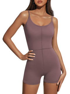 AUTOMET Womens One Piece Jumpsuits Shorts Rompers Sexy Bodysuit Workout Summer Outfits Gym Yoga Fashion Trendy Clothes Nutmeg S
