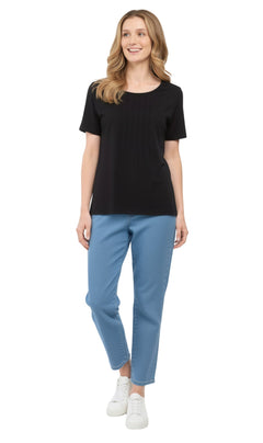 Women's Short Sleeve Pintuck Scoop Neck T-Shirt — 100% Cotton Knit