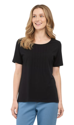 Women's Short Sleeve Pintuck Scoop Neck T-Shirt — 100% Cotton Knit