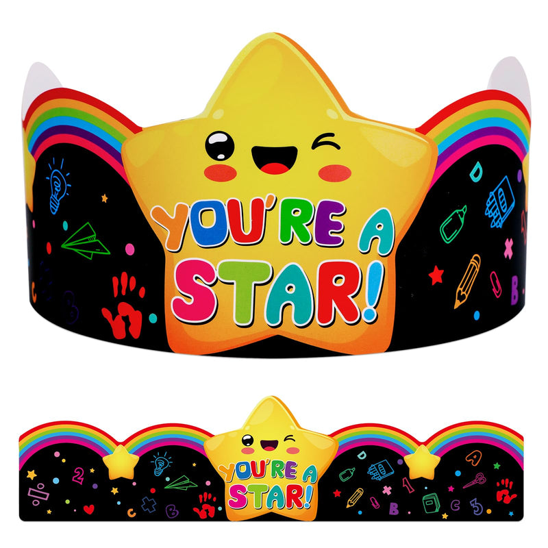 SICOHOME Star Student Paper Crowns 24pcs Adjustable Paper Hats for student of the Week Back to School Supplies for Kids
