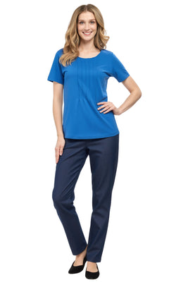 Women's Short Sleeve Pintuck Scoop Neck T-Shirt — 100% Cotton Knit