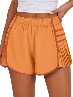 Caracilia Womens Workout Shorts Flowy Pleated Athletic Running Skort Trendy Summer Clothes Orange Large