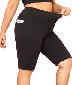 LALAGEN Women Plus Size Biker Shorts with Pockets - Tummy Control Gym Workout Running Yoga Volleyball Athletic Shorts Black L