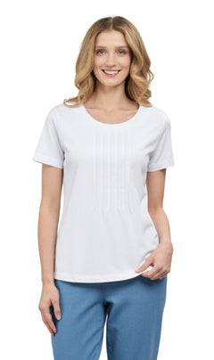 Women's Short Sleeve Pintuck Scoop Neck T-Shirt — 100% Cotton Knit