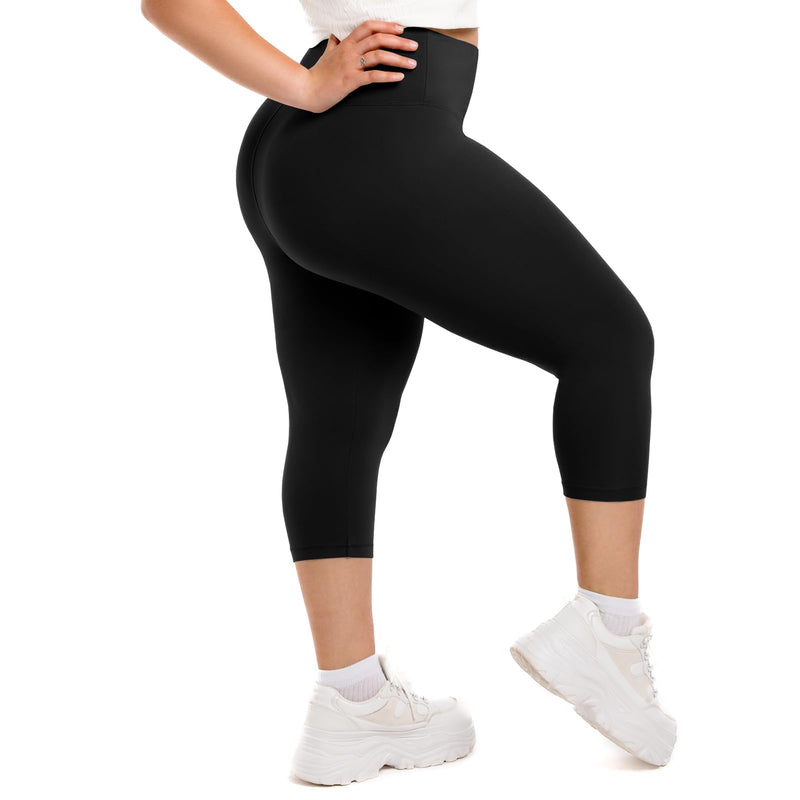 Walifrey Plus Size Capris for Women，High Waist Buttery Soft Plus Size Leggings for Women Workout Gym Yoga Black 3XL