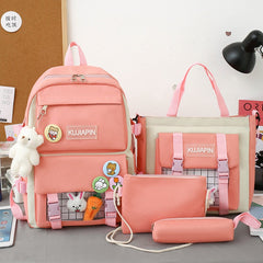 4pcs Women's Fashion Nylon Backpacks with Plush Pendant