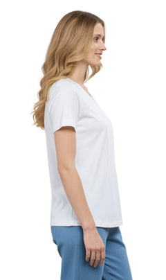 Women's Short Sleeve Pintuck Scoop Neck T-Shirt — 100% Cotton Knit