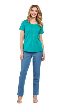 Women's Short Sleeve Pintuck Scoop Neck T-Shirt — 100% Cotton Knit