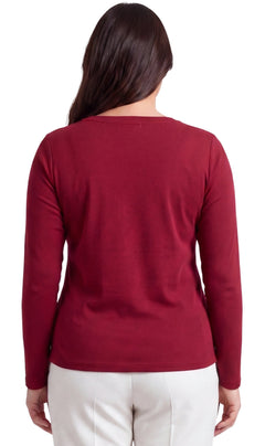 Women's Open Crochet V-Neck Knit Top with Jewel Trim-Brandy Journey