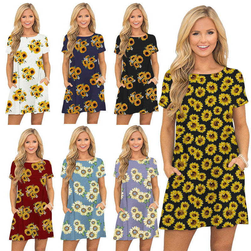 2020 Women's Casual Printed Dress with Sunflower Design