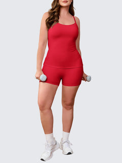 Aoysky Women Buttery Soft Plus Size Workout 2 Piece Sets Halter Tank Tops High Waisted Biker Shorts Outfits
