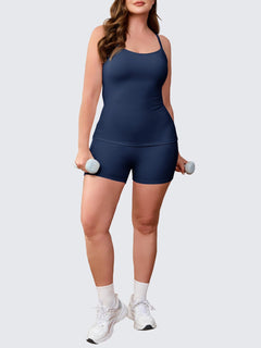 Aoysky Women Buttery Soft Plus Size Workout 2 Piece Sets Halter Tank Tops High Waisted Biker Shorts Outfits