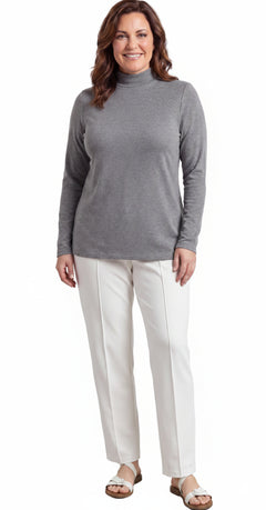 Women's Long Sleeve Mock Neck Top — Lightweight Cotton Blend