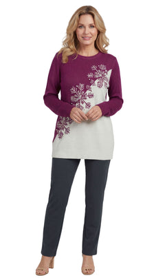 Women's Snowflake Color Block Holiday Crewneck Sweater — 100% Acrylic
