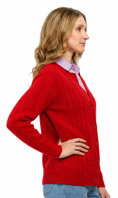 Women's Classic Button Front Cable Knit Cardigan — Soft Acrylic