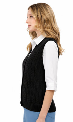 Women's Cable Knit Cardigan Sweater Vest — Button Front