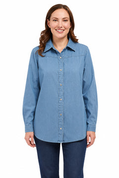 Women's Long Sleeve Denim Tunic Top — Button Front All Season Wear