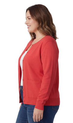 Women's Button Front Cardigan Crewneck Sweater with Pockets — Cotton Soft