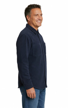 Men's Heathered Fleece Overshirt with Chest Pockets — Button Front
